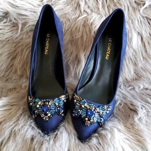 Jeweled Navy Heels